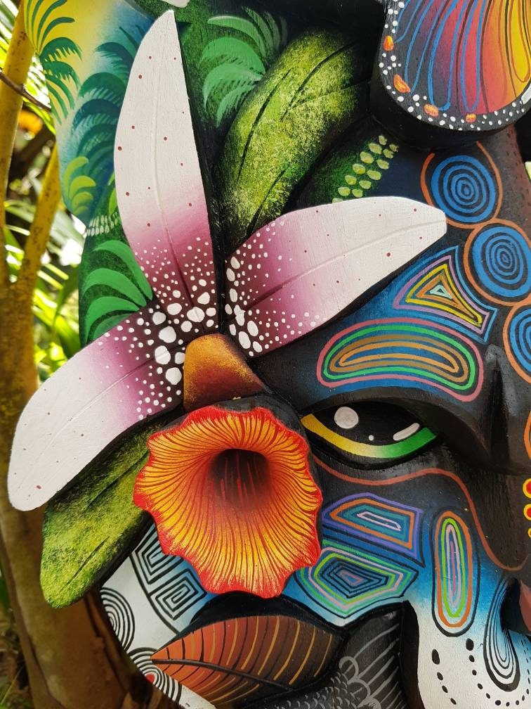 Jaguar and Warrior mask, frog, toucans, Costa Ricans birds, authentic Boruca mask, wooden mask, tribal art from Costa Rica, available mask