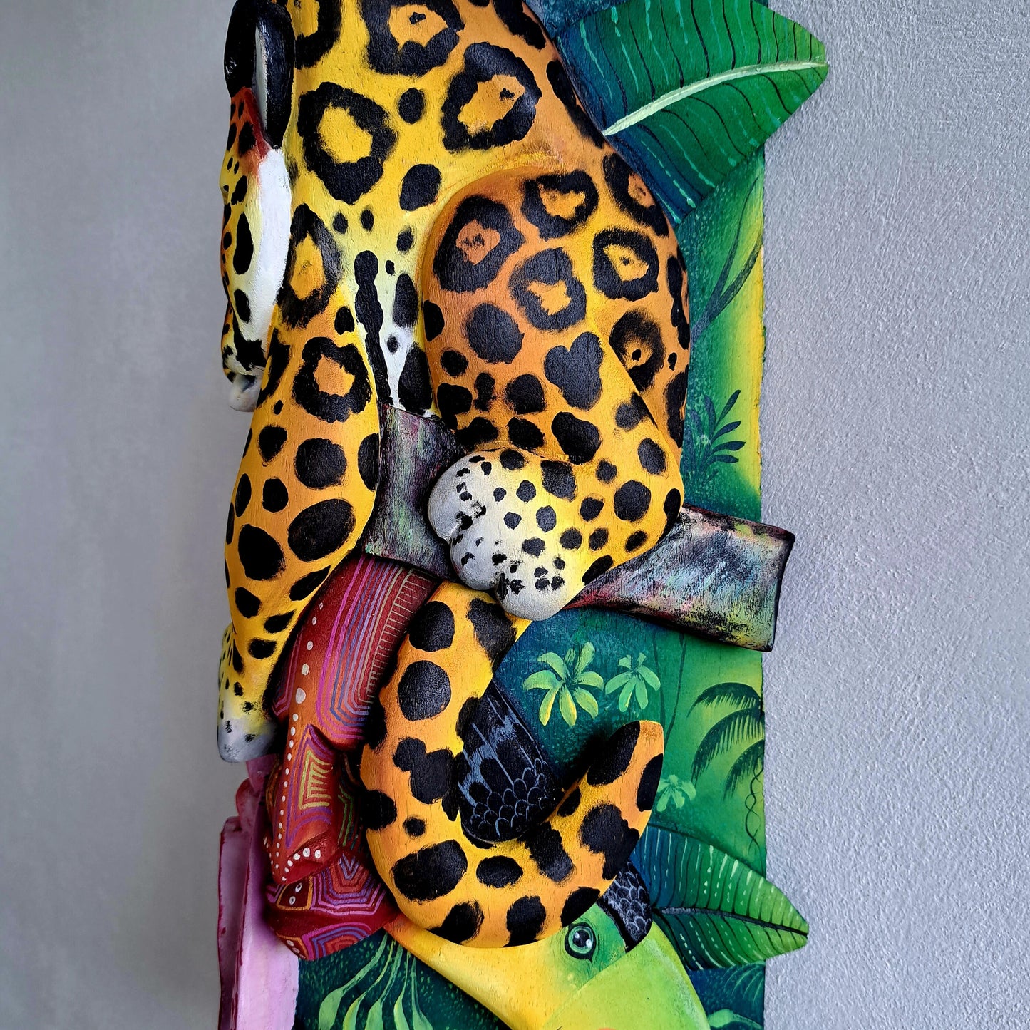 Authentic Boruca mask, birds, orchid, jaguar, wooden mask, tribal art Costa Rica, available mask