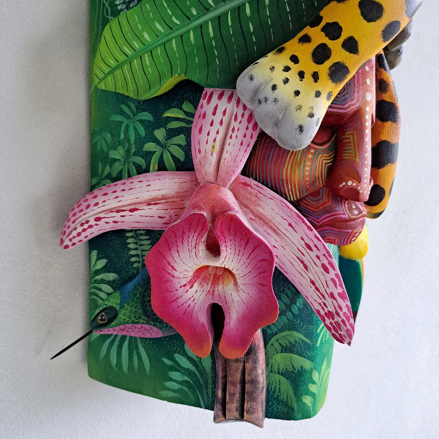 Authentic Boruca mask, birds, orchid, jaguar, wooden mask, tribal art Costa Rica, available mask