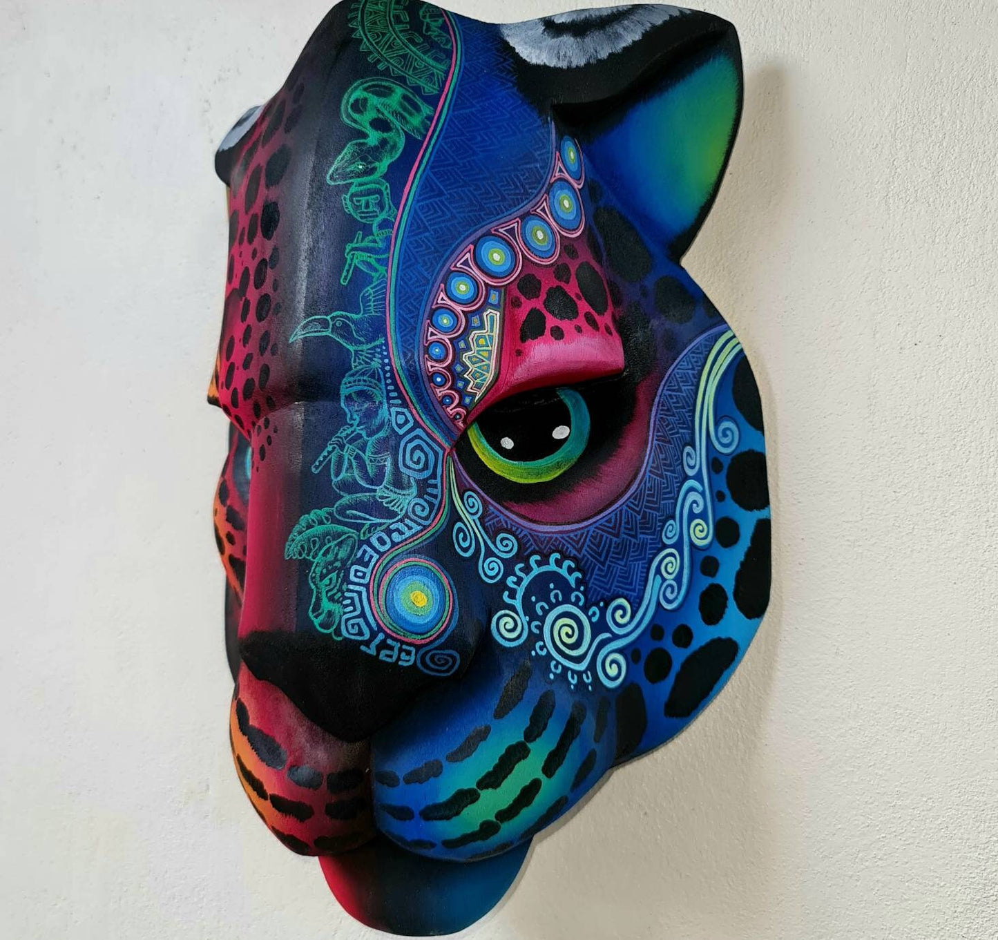 Jaguar head from Costa Rica, art from Boruca, Wooden mask handcrafted, Tribal Jaguar by Víctor Hernández