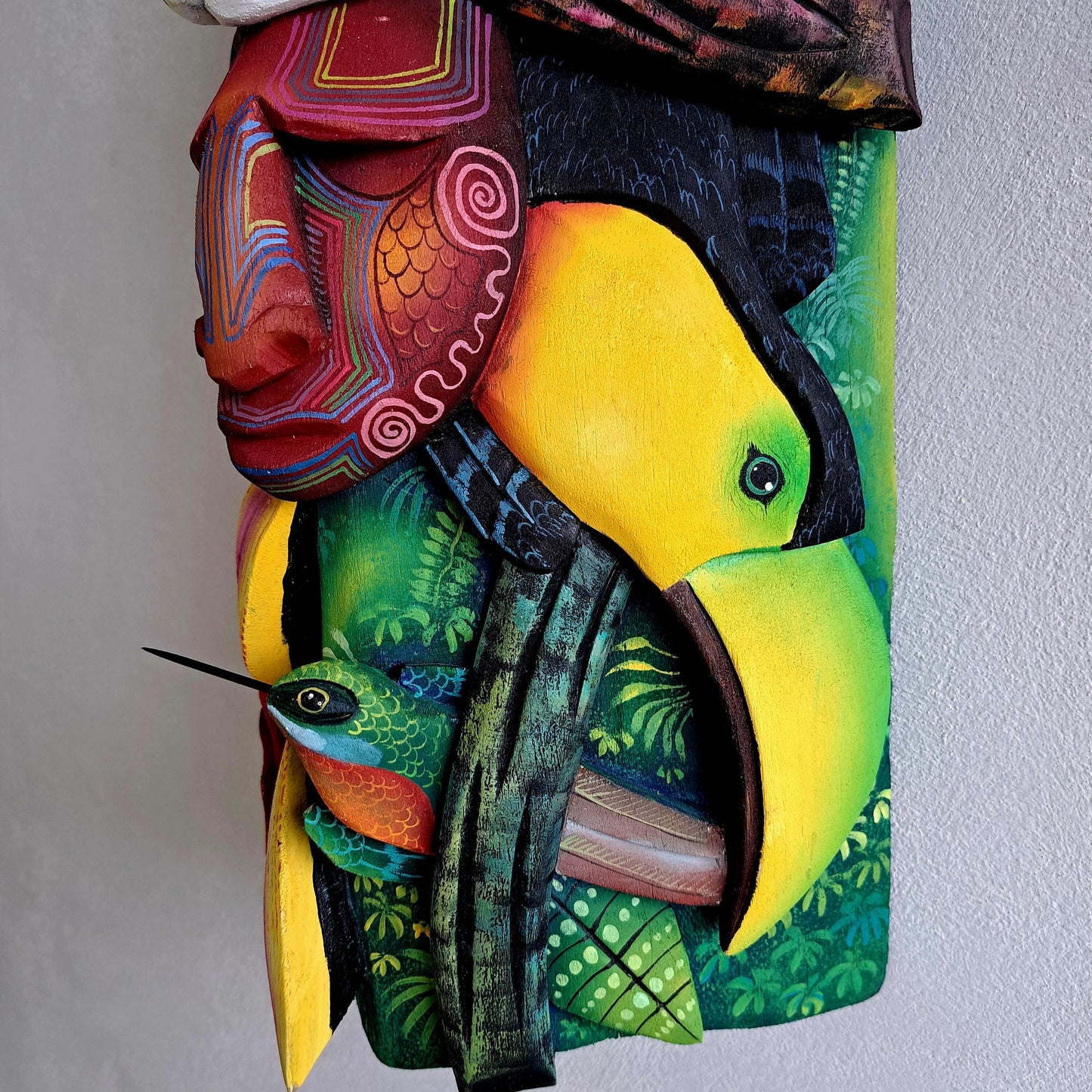 Authentic Boruca mask, birds, orchid, jaguar, wooden mask, tribal art Costa Rica, available mask