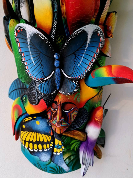 Owl & Jaguar, wildlife from jungle, red parrot, toucan, unique design, handmade, indigenous art from Costa Rica,