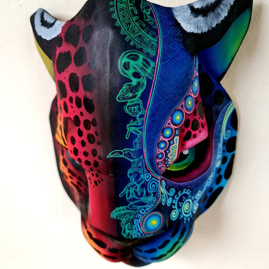 Jaguar head from Costa Rica, art from Boruca, Wooden mask handcrafted, Tribal Jaguar by Víctor Hernández