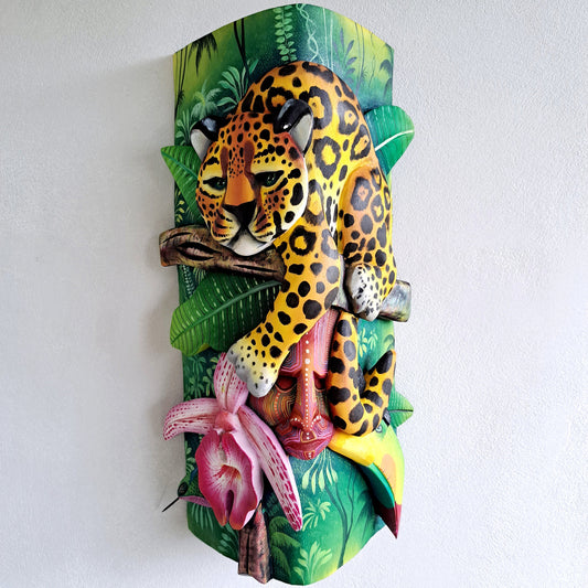 Authentic Boruca mask, birds, orchid, jaguar, wooden mask, tribal art Costa Rica, available mask