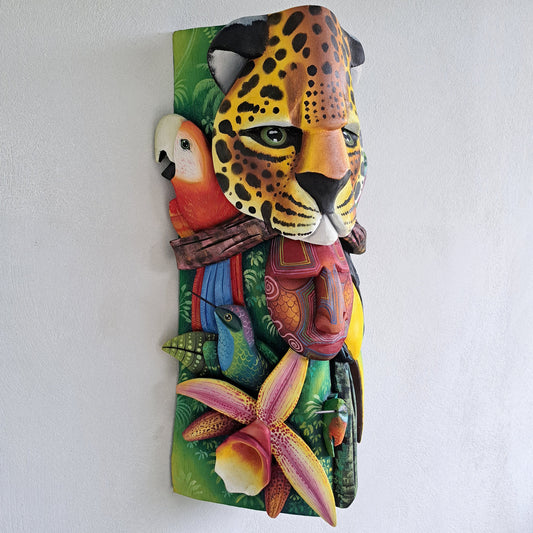 Authentic Boruca mask, birds, orchid, jaguar, wooden mask, tribal art Costa Rica, available mask