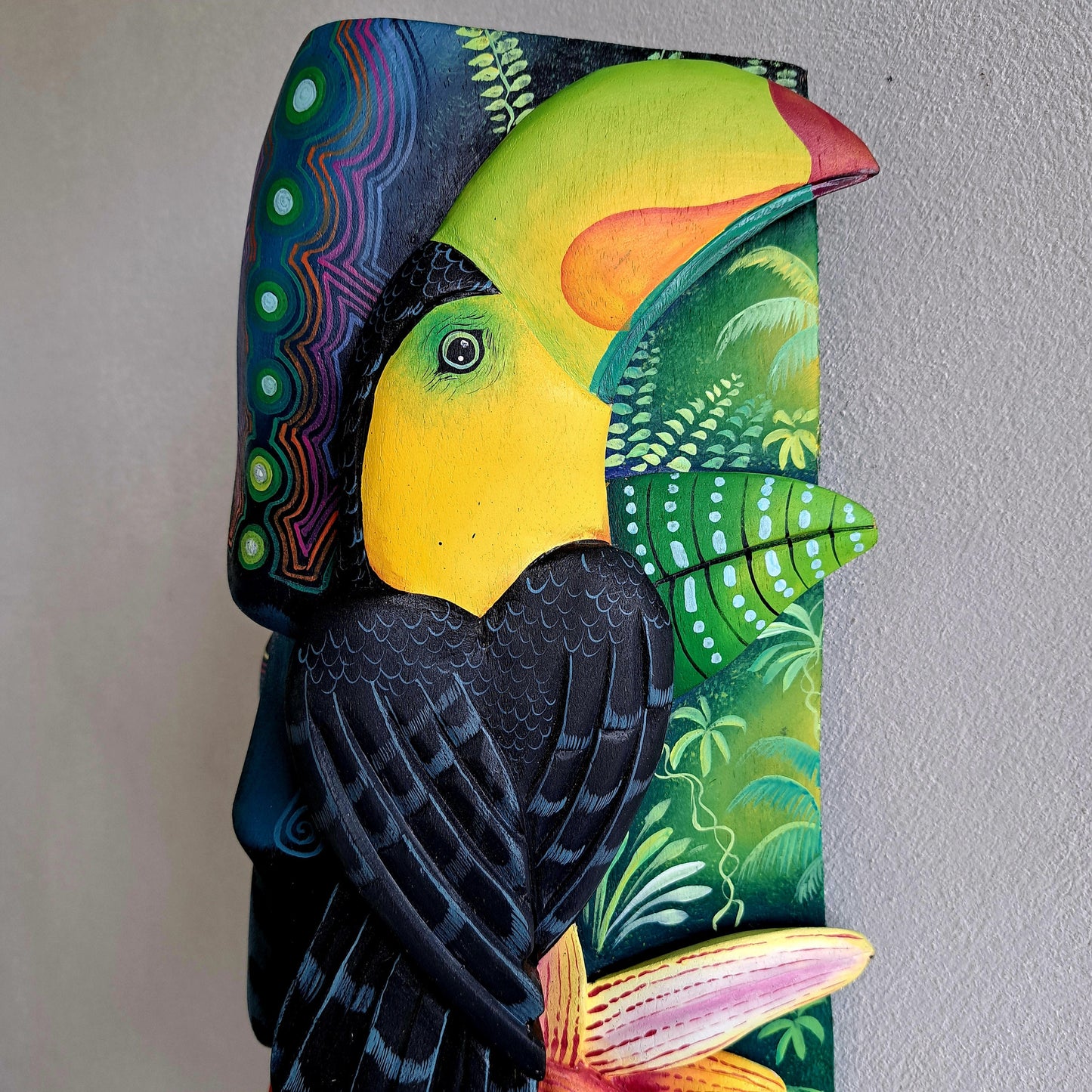 Authentic Boruca mask, birds, orchid, jaguar, wooden mask, tribal art Costa Rica, available mask