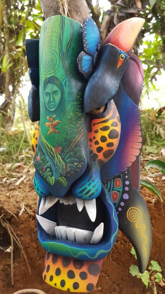 Authentic Boruca Mask, Costa Rica indigenous Art, tribal Mask, incredible design, jaguar warrior mask, handmade