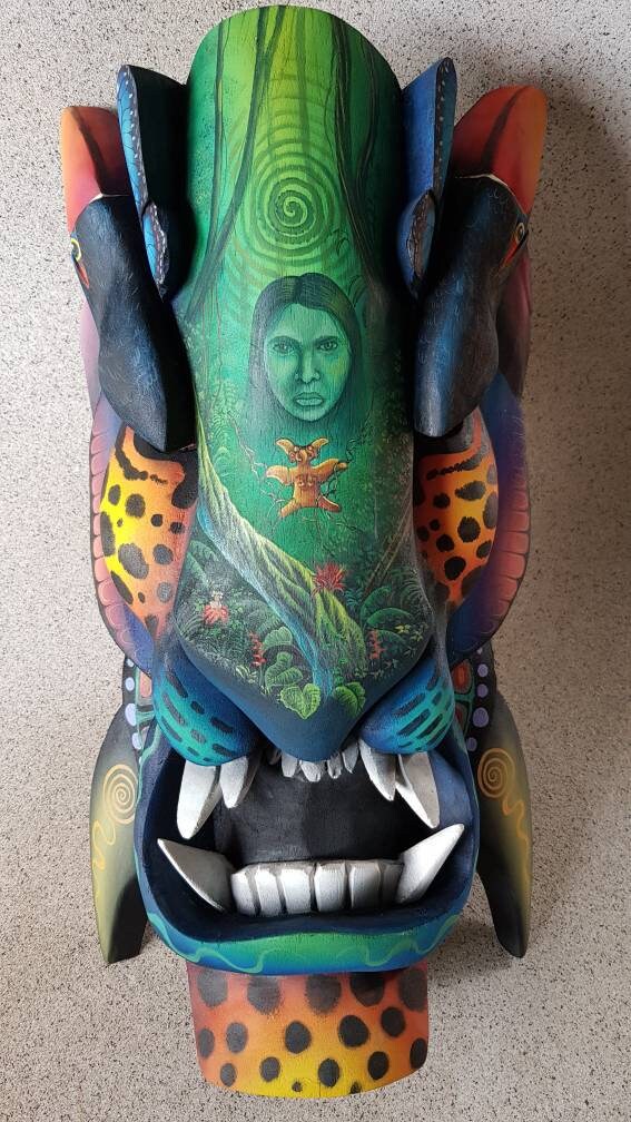 Authentic Boruca Mask, Costa Rica indigenous Art, tribal Mask, incredible design, jaguar warrior mask, handmade