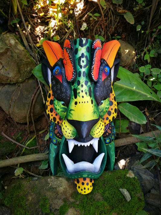 Jaguar mask, Jaguar mask, Boruca mask, traditional mask from Costa Rica, ceremonial mask, handmade, wooden mask for make