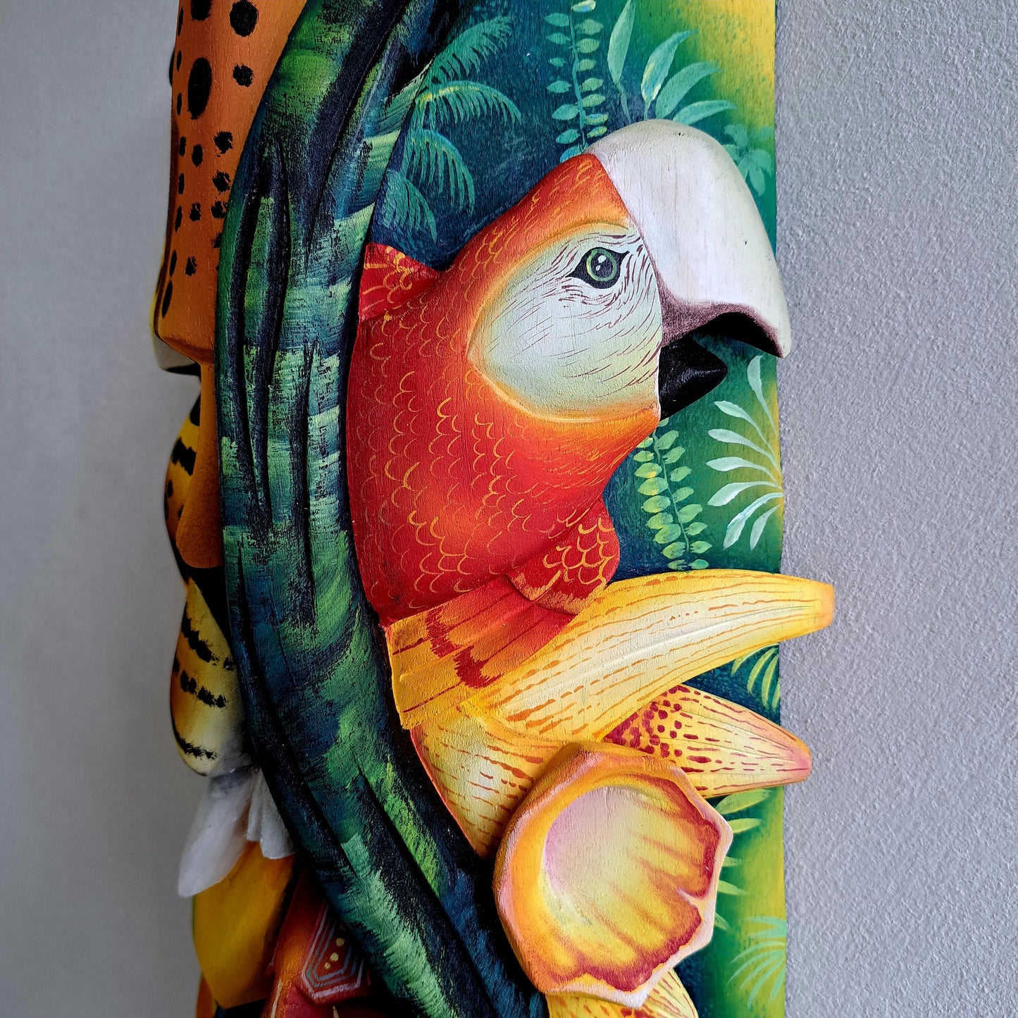 Authentic Boruca mask, birds, orchid, jaguar, wooden mask, tribal art Costa Rica, available mask