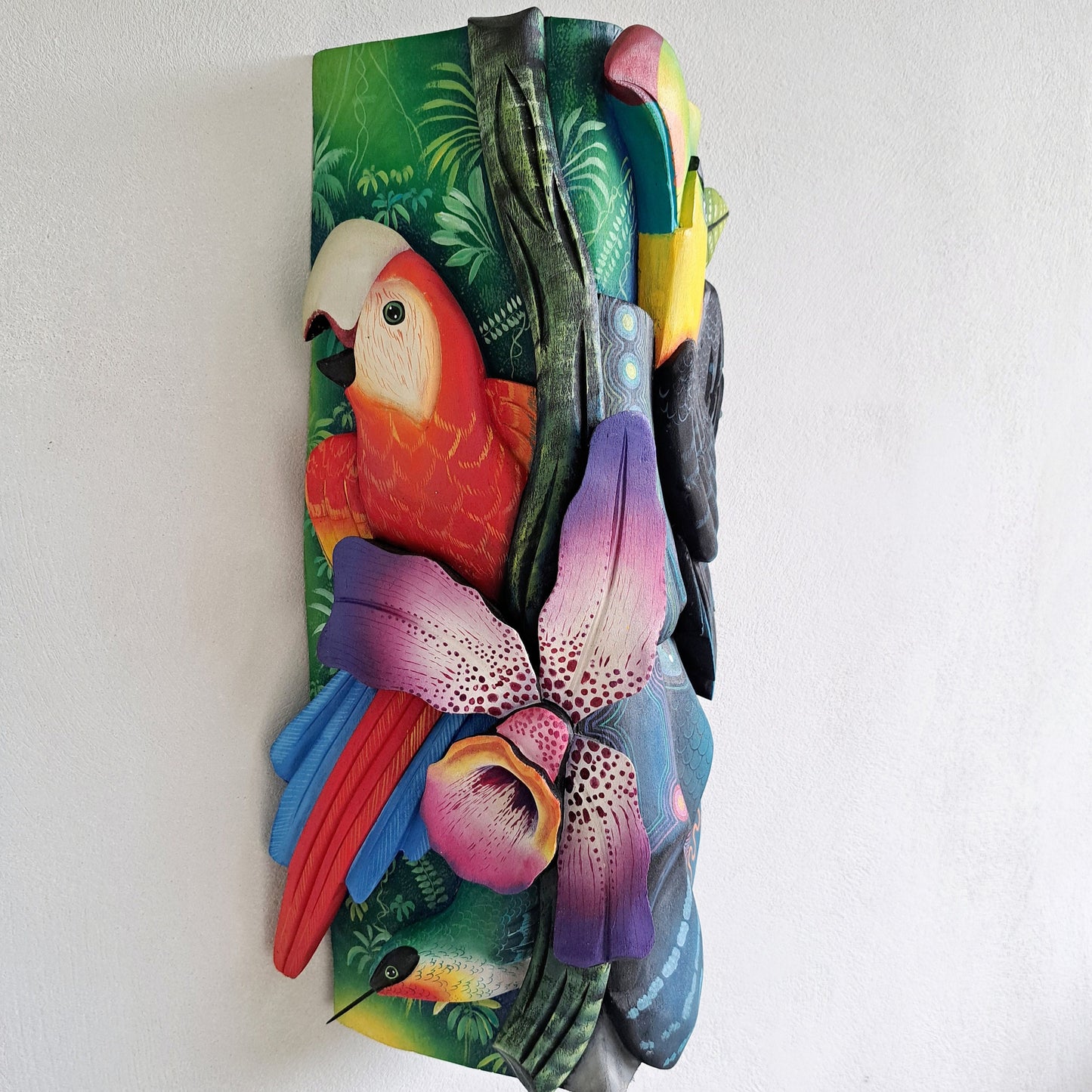 Authentic Boruca mask, birds, orchid, jaguar, wooden mask, tribal art Costa Rica, available mask
