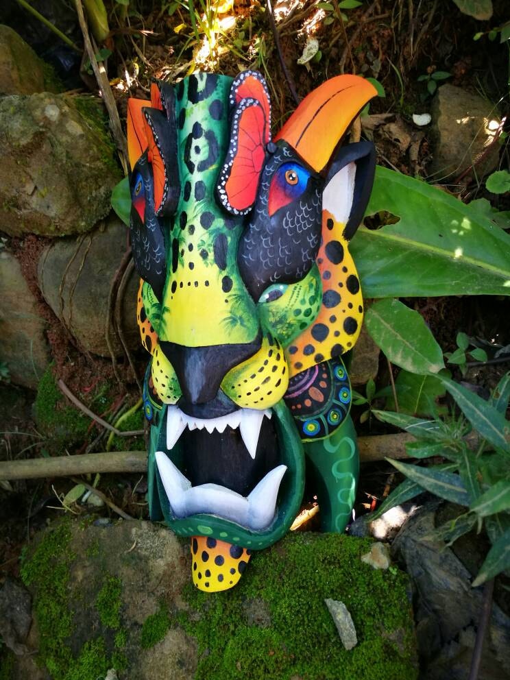 Jaguar mask, Jaguar mask, Boruca mask, traditional mask from Costa Rica, ceremonial mask, handmade, wooden mask for make