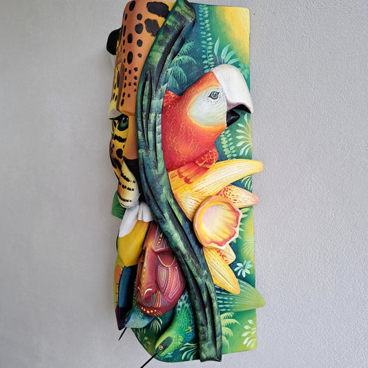 Authentic Boruca mask, birds, orchid, jaguar, wooden mask, tribal art Costa Rica, available mask