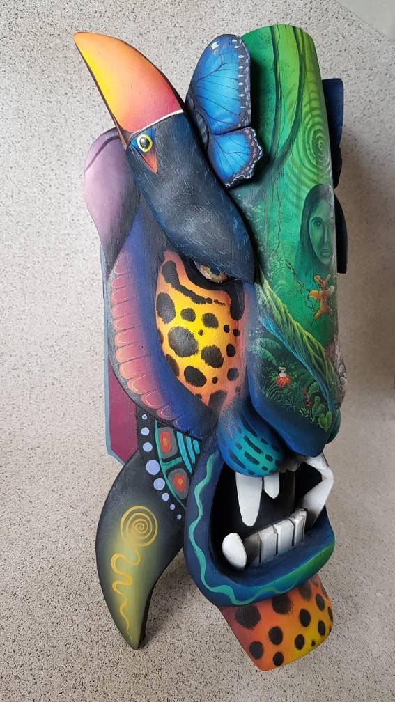Authentic Boruca Mask, Costa Rica indigenous Art, tribal Mask, incredible design, jaguar warrior mask, handmade