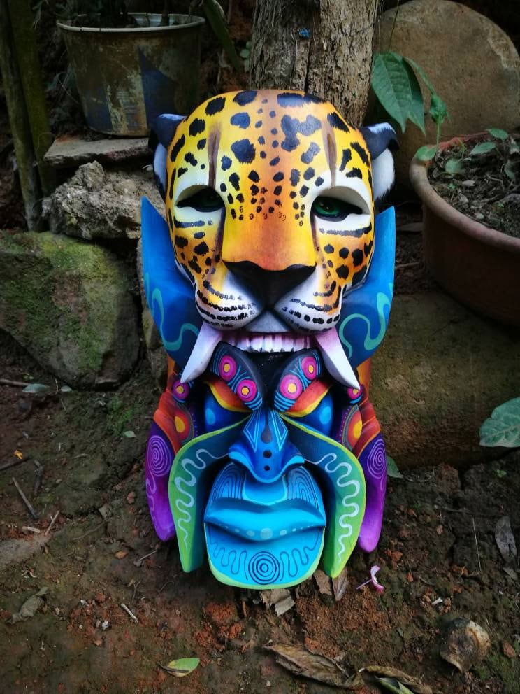 The Jaguar and the warrior, Boruca mask, new design, jaguar mask, Boruca Warrior