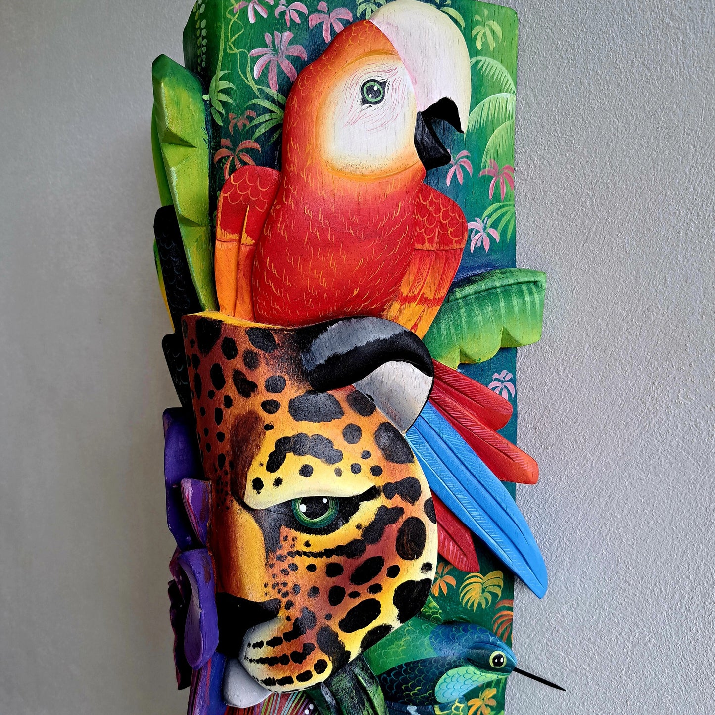 Authentic Boruca mask, birds, orchid, jaguar, wooden mask, tribal art Costa Rica, available mask