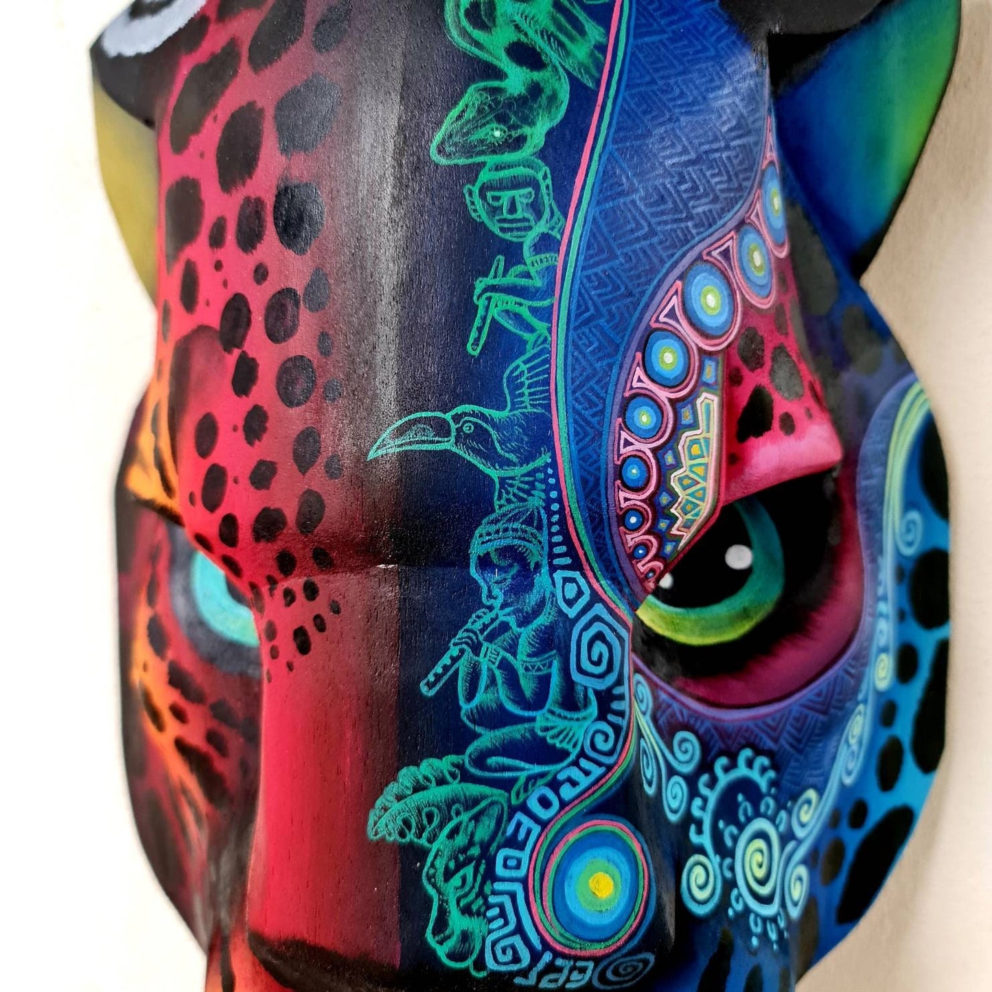 Jaguar head from Costa Rica, art from Boruca, Wooden mask handcrafted, Tribal Jaguar by Víctor Hernández