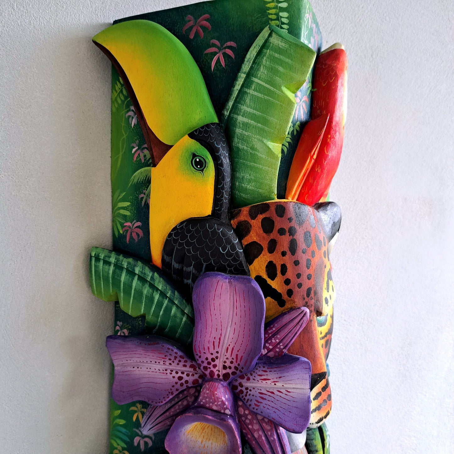 Authentic Boruca mask, birds, orchid, jaguar, wooden mask, tribal art Costa Rica, available mask