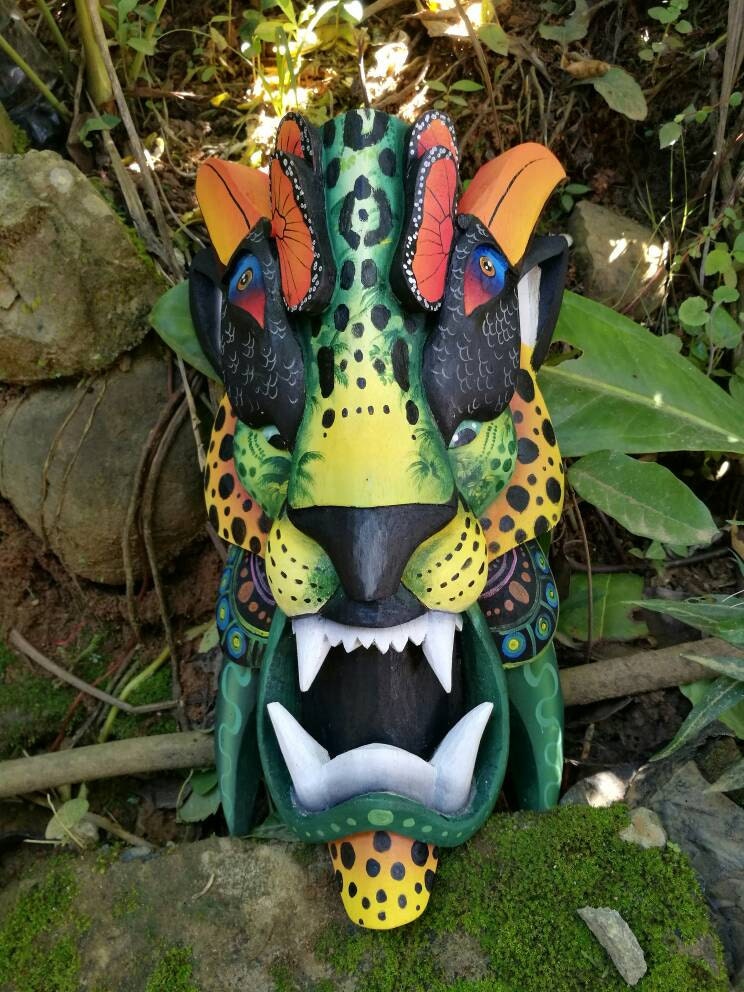Jaguar mask, Jaguar mask, Boruca mask, traditional mask from Costa Rica, ceremonial mask, handmade, wooden mask for make
