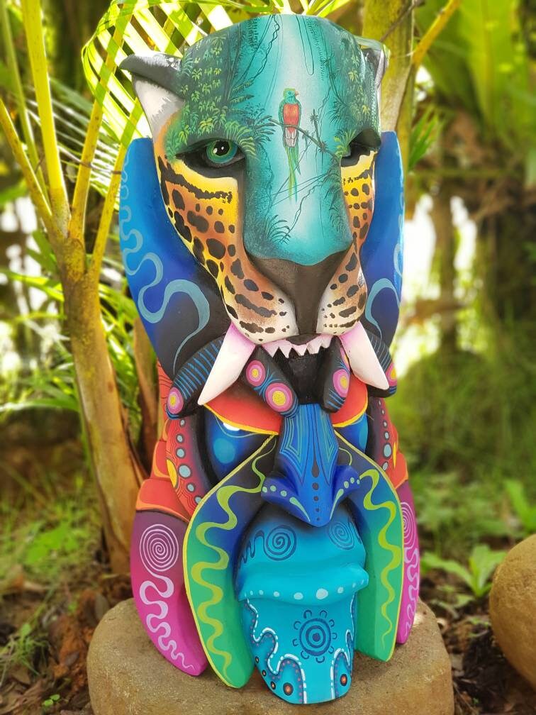 The Jaguar and the warrior, quetzal from Monteverde, Boruca mask, new design, jaguar mask, Boruca Warrior