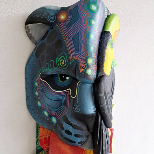 Authentic Boruca mask, birds, orchid, jaguar, wooden mask, tribal art Costa Rica, available mask