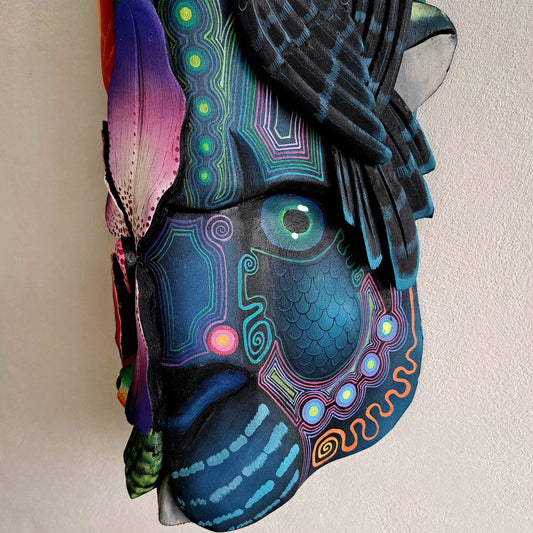 Authentic Boruca mask, birds, orchid, jaguar, wooden mask, tribal art Costa Rica, available mask