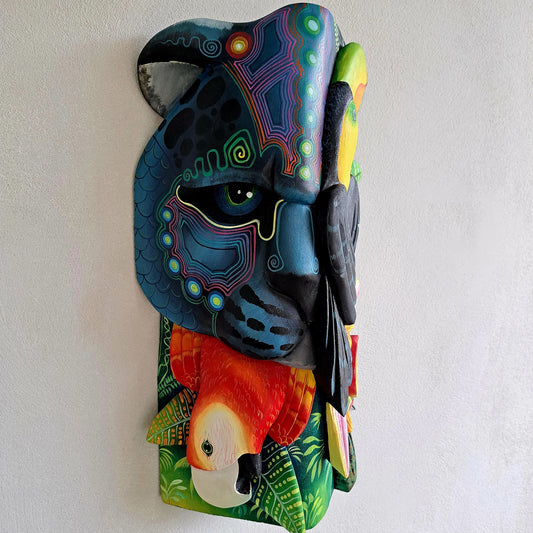Authentic Boruca mask, birds, orchid, jaguar, wooden mask, tribal art Costa Rica, available mask