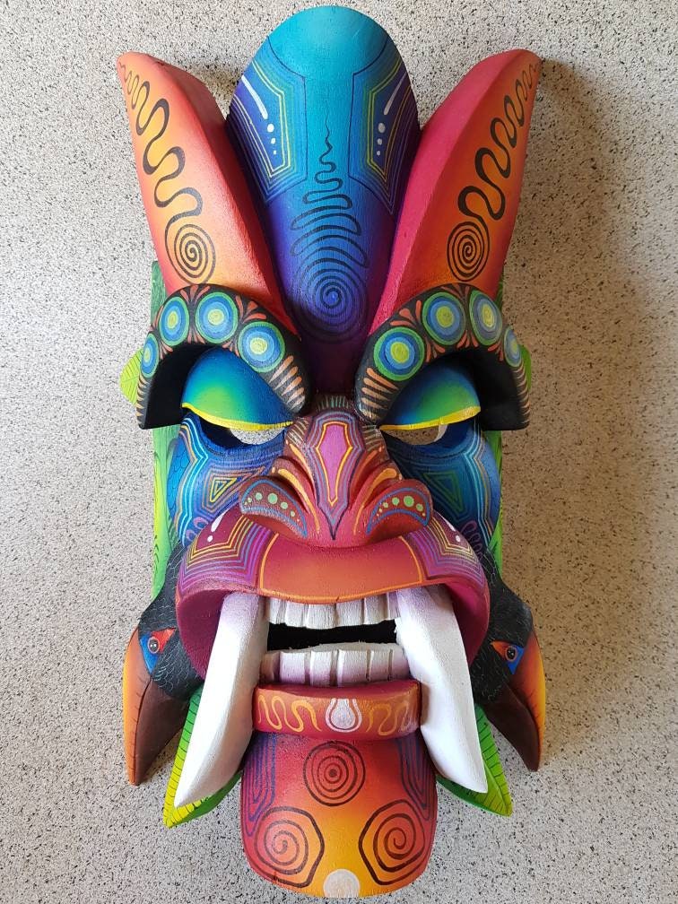 Ecological warrior mask, toucan, aracari, authentic Boruca mask, wooden mask, tribal art from Costa Rica, available mask