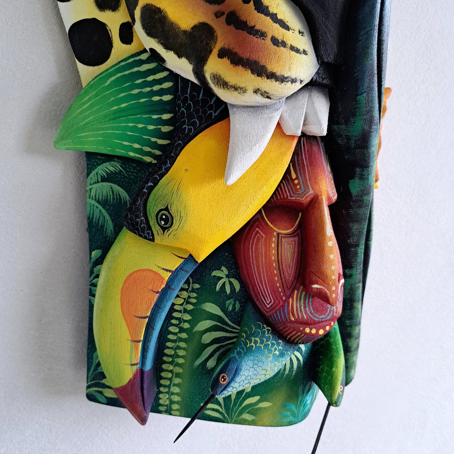 Authentic Boruca mask, birds, orchid, jaguar, wooden mask, tribal art Costa Rica, available mask