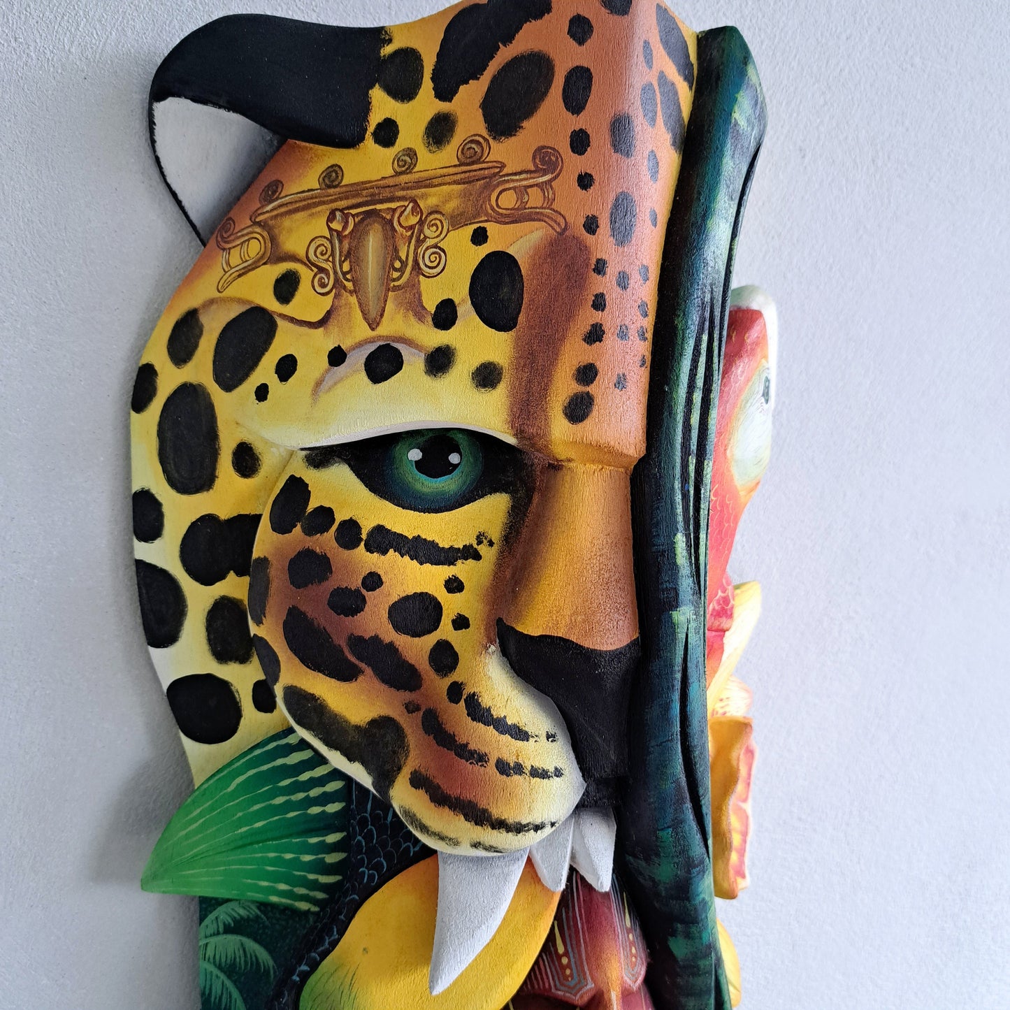 Authentic Boruca mask, birds, orchid, jaguar, wooden mask, tribal art Costa Rica, available mask