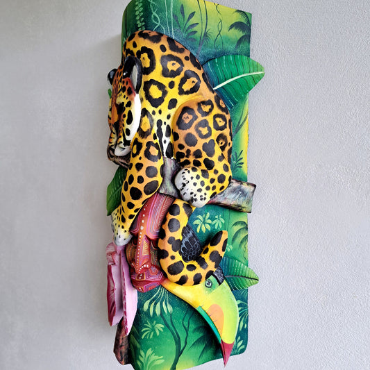 Authentic Boruca mask, birds, orchid, jaguar, wooden mask, tribal art Costa Rica, available mask