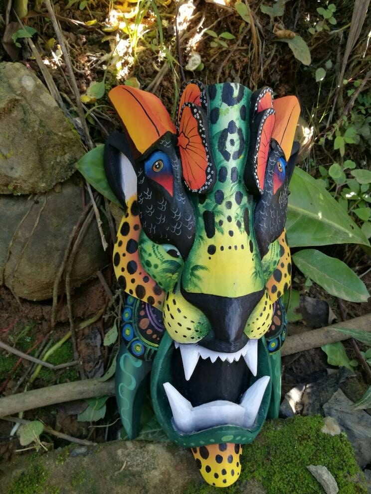 Jaguar mask, Jaguar mask, Boruca mask, traditional mask from Costa Rica, ceremonial mask, handmade, wooden mask for make
