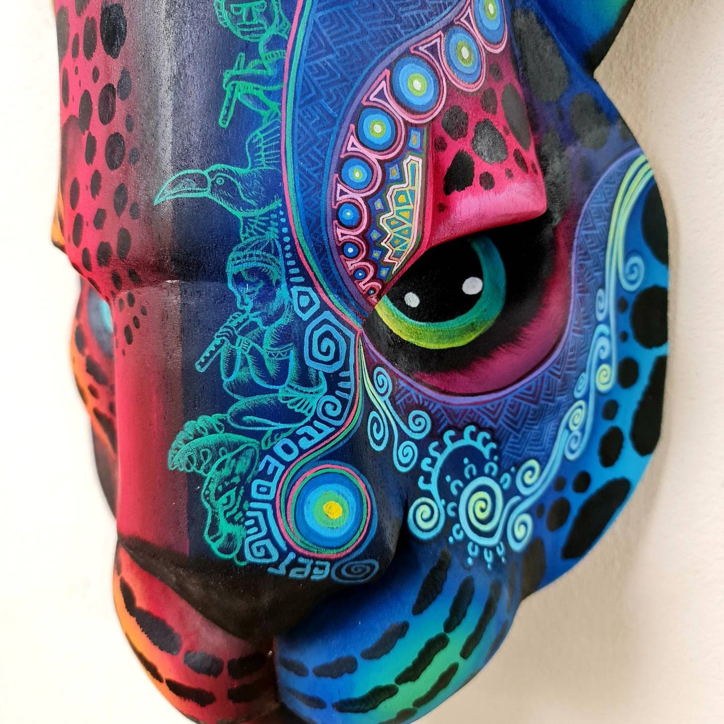 Jaguar head from Costa Rica, art from Boruca, Wooden mask handcrafted, Tribal Jaguar by Víctor Hernández